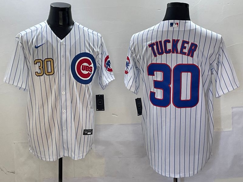 Men Chicago Cubs #30 Tucker White Stripe Game Nike 2025 MLB Jersey style 3